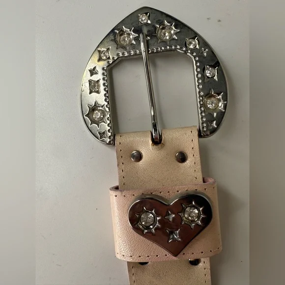 Y2K Crystal Heart Western Belt Pink Ombre Rhinestone Buckle Wide Festival Med - Picture 4 of 7